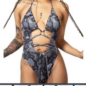 Killstar Shipwreck Swimsuit Skulls Studded Gothic Grunge Punk-M Black Size XXL